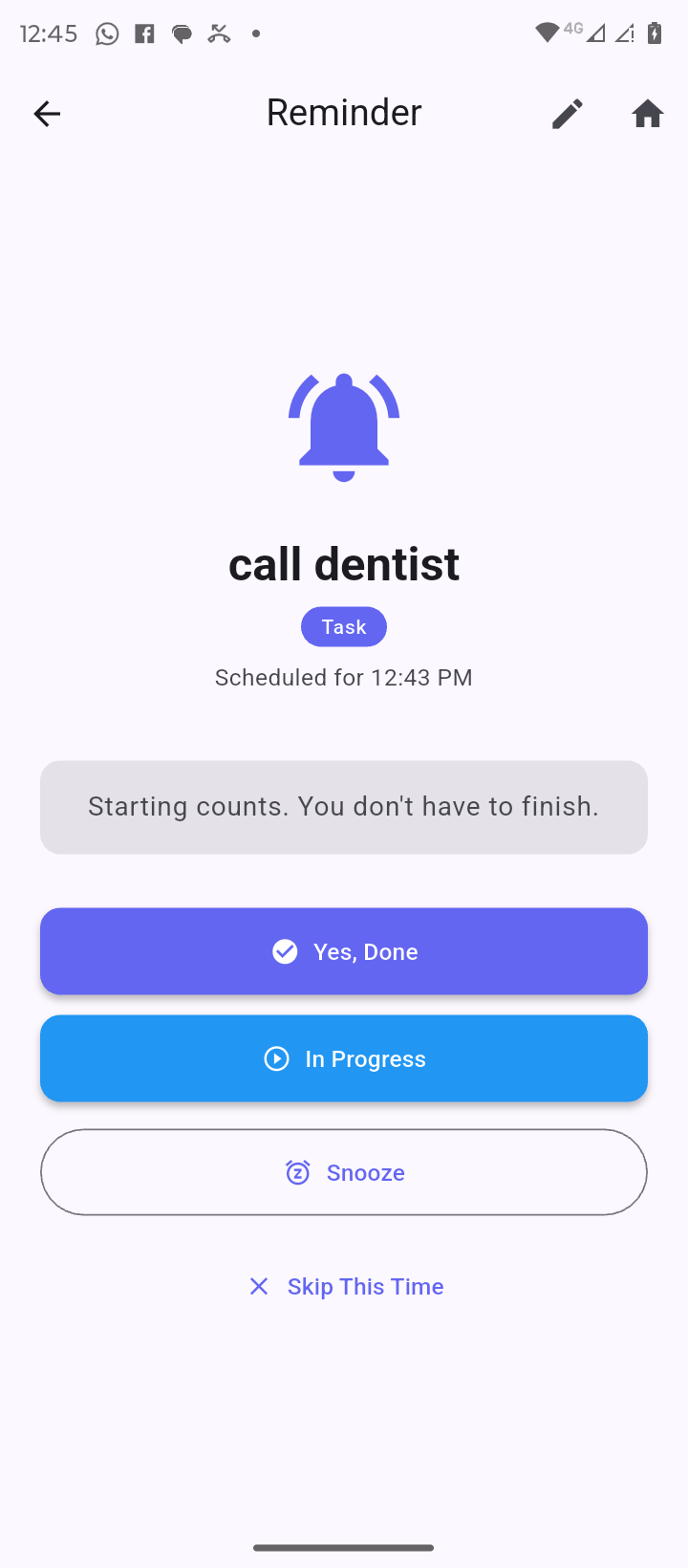 DayGuide smart escalating notification on Android lock screen with Done and Save for Later actions